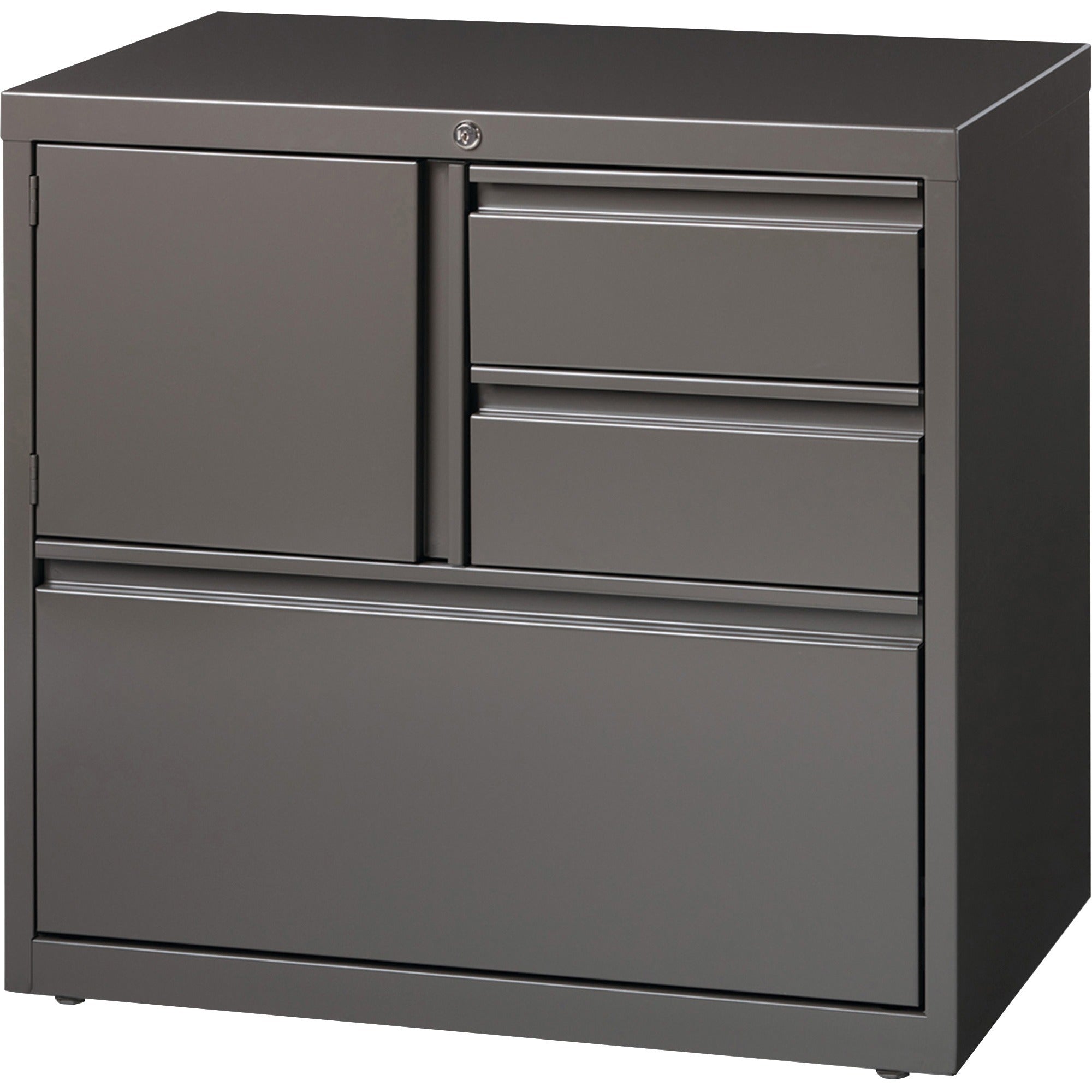 Lorell 30" Personal Storage Center Lateral File - 30" x 18.6" x 28" - 3 x Drawer(s) for File, Box - A4, Letter, Legal - Hanging Rail, Glide Suspension, Grommet, Cable Management, Interlocking, Reinforced Base, Adjustable Glide, Magnetic Label Holder,