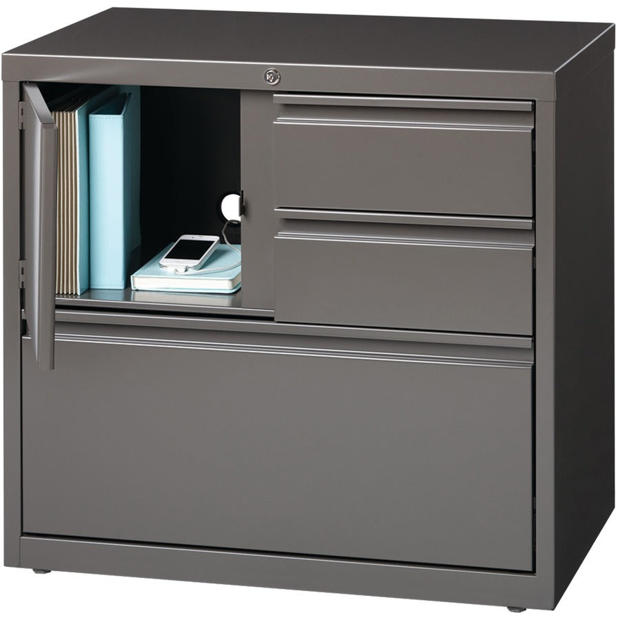 Lorell 30" Personal Storage Center Lateral File - 30" x 18.6" x 28" - 3 x Drawer(s) for File, Box - A4, Letter, Legal - Hanging Rail, Glide Suspension, Grommet, Cable Management, Interlocking, Reinforced Base, Adjustable Glide, Magnetic Label Holder,