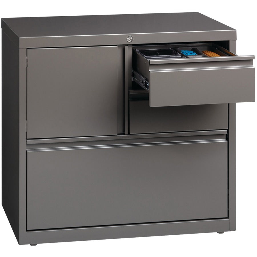 Lorell 30" Personal Storage Center Lateral File - 30" x 18.6" x 28" - 3 x Drawer(s) for File, Box - A4, Letter, Legal - Hanging Rail, Glide Suspension, Grommet, Cable Management, Interlocking, Reinforced Base, Adjustable Glide, Magnetic Label Holder,