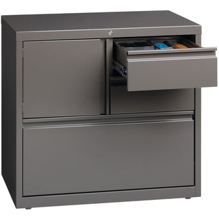Lorell 30" Personal Storage Center Lateral File - 30" x 18.6" x 28" - 3 x Drawer(s) for File, Box - A4, Letter, Legal - Hanging Rail, Glide Suspension, Grommet, Cable Management, Interlocking, Reinforced Base, Adjustable Glide, Magnetic Label Holder,