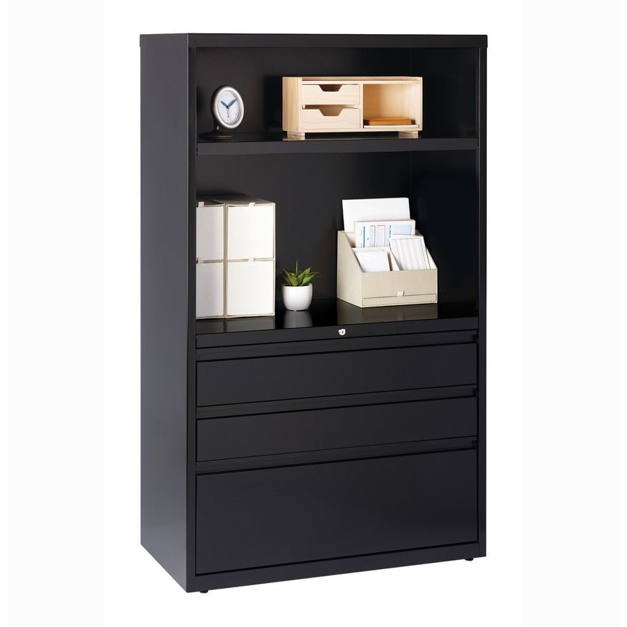 Lorell File/File Lateral File Combo Unit - 36" x 18.6" x 60" - 2 x Shelf(ves) - 3 x Drawer(s) for Box, File - Legal, Letter, A4 - Lateral - Cable Management, Leveling Glide, Adjustable Glide, Locking Drawer, Durable, Ball-bearing Suspension - Black -
