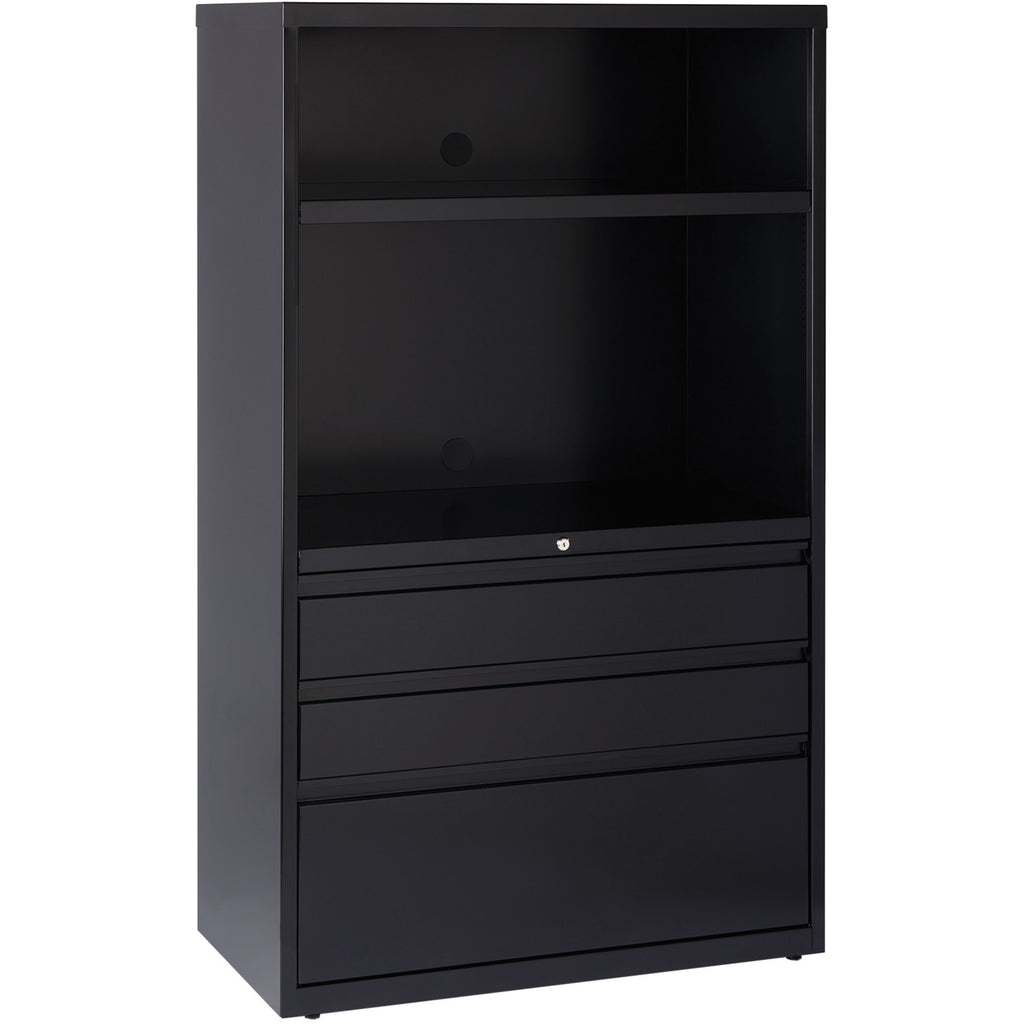 Lorell File/File Lateral File Combo Unit - 36" x 18.6" x 60" - 2 x Shelf(ves) - 3 x Drawer(s) for Box, File - Legal, Letter, A4 - Lateral - Cable Management, Leveling Glide, Adjustable Glide, Locking Drawer, Durable, Ball-bearing Suspension - Black -