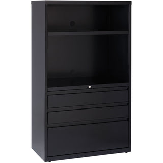 Lorell File/File Lateral File Combo Unit - 36" x 18.6" x 60" - 2 x Shelf(ves) - 3 x Drawer(s) for Box, File - Legal, Letter, A4 - Lateral - Cable Management, Leveling Glide, Adjustable Glide, Locking Drawer, Durable, Ball-bearing Suspension - Black -