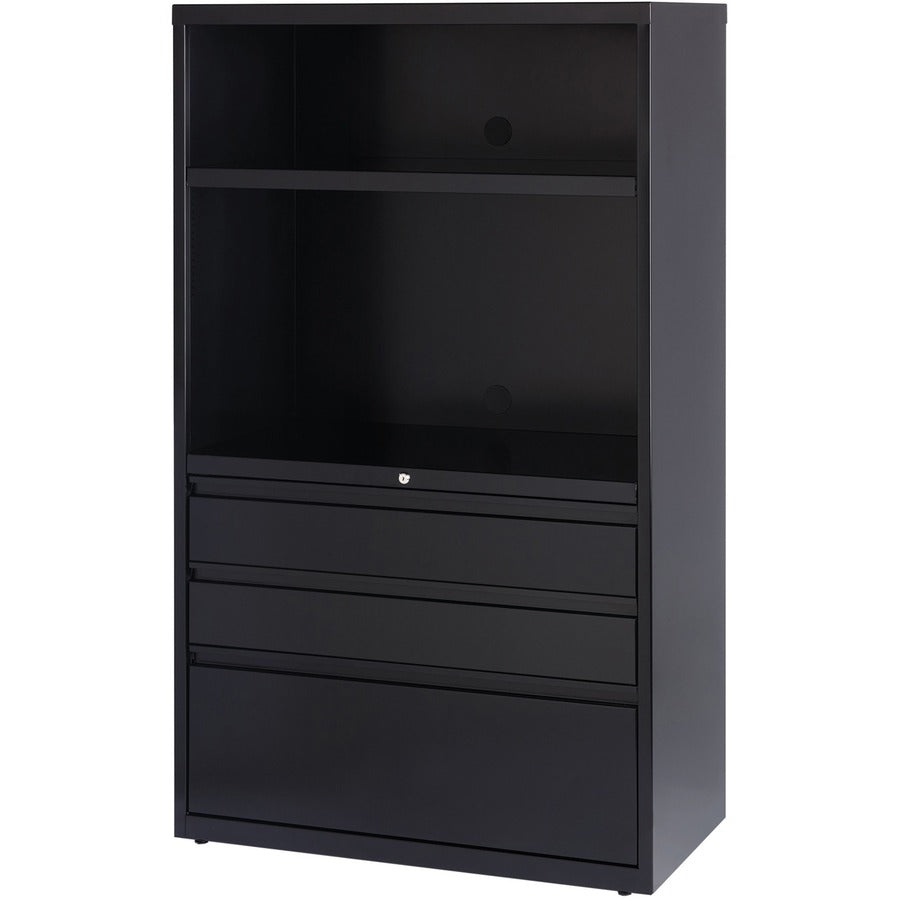Lorell File/File Lateral File Combo Unit - 36" x 18.6" x 60" - 2 x Shelf(ves) - 3 x Drawer(s) for Box, File - Legal, Letter, A4 - Lateral - Cable Management, Leveling Glide, Adjustable Glide, Locking Drawer, Durable, Ball-bearing Suspension - Black -