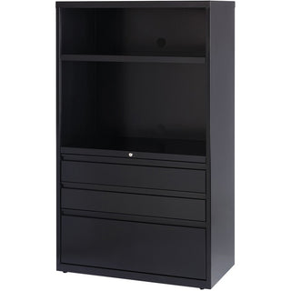Lorell File/File Lateral File Combo Unit - 36" x 18.6" x 60" - 2 x Shelf(ves) - 3 x Drawer(s) for Box, File - Legal, Letter, A4 - Lateral - Cable Management, Leveling Glide, Adjustable Glide, Locking Drawer, Durable, Ball-bearing Suspension - Black -
