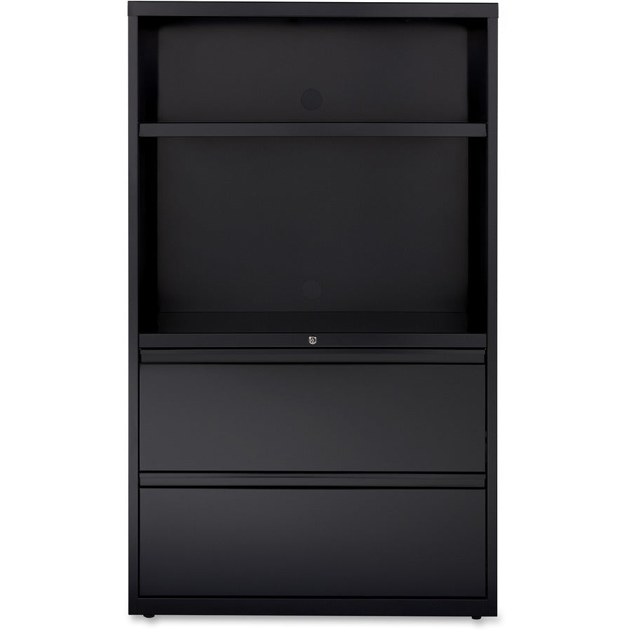 Lorell Box/Box/File Lateral File Combo Unit - 36" x 18.6" x 60" - 2 x Drawer(s) for File - Legal, Letter, A4 - Lateral - Cable Management, Leveling Glide, Adjustable Glide, Locking Drawer, Durable, Hanging Rail, Ball-bearing Suspension - Black - Bake