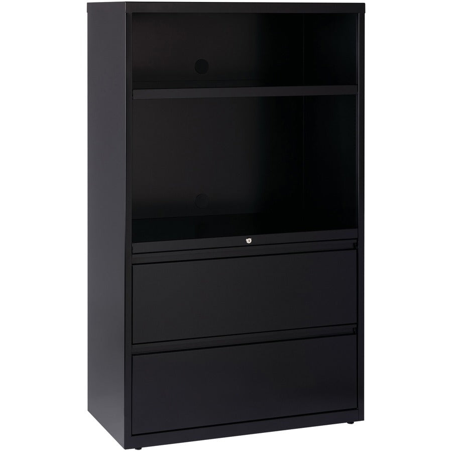 Lorell Box/Box/File Lateral File Combo Unit - 36" x 18.6" x 60" - 2 x Drawer(s) for File - Legal, Letter, A4 - Lateral - Cable Management, Leveling Glide, Adjustable Glide, Locking Drawer, Durable, Hanging Rail, Ball-bearing Suspension - Black - Bake