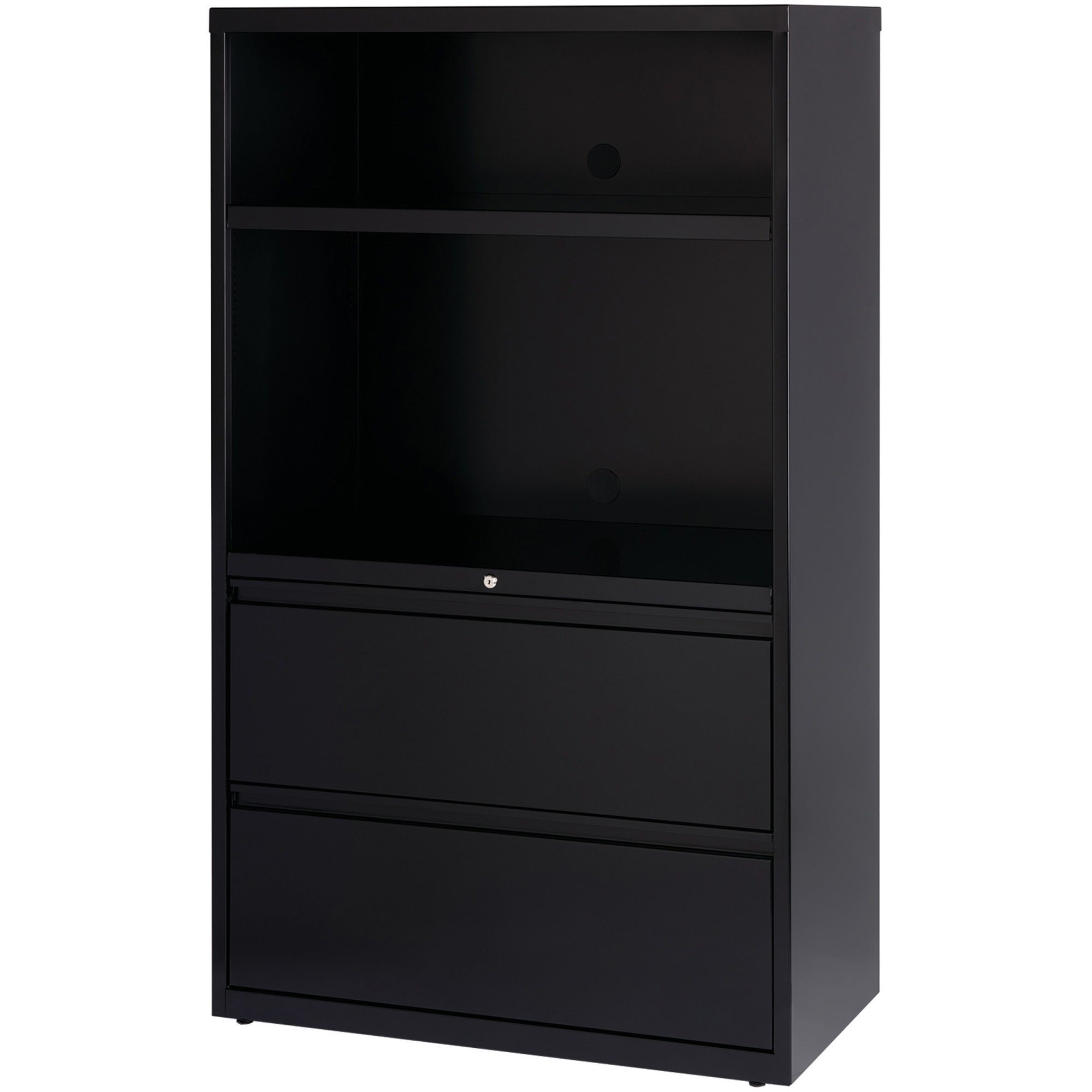 Lorell Box/Box/File Lateral File Combo Unit - 36" x 18.6" x 60" - 2 x Drawer(s) for File - Legal, Letter, A4 - Lateral - Cable Management, Leveling Glide, Adjustable Glide, Locking Drawer, Durable, Hanging Rail, Ball-bearing Suspension - Black - Bake