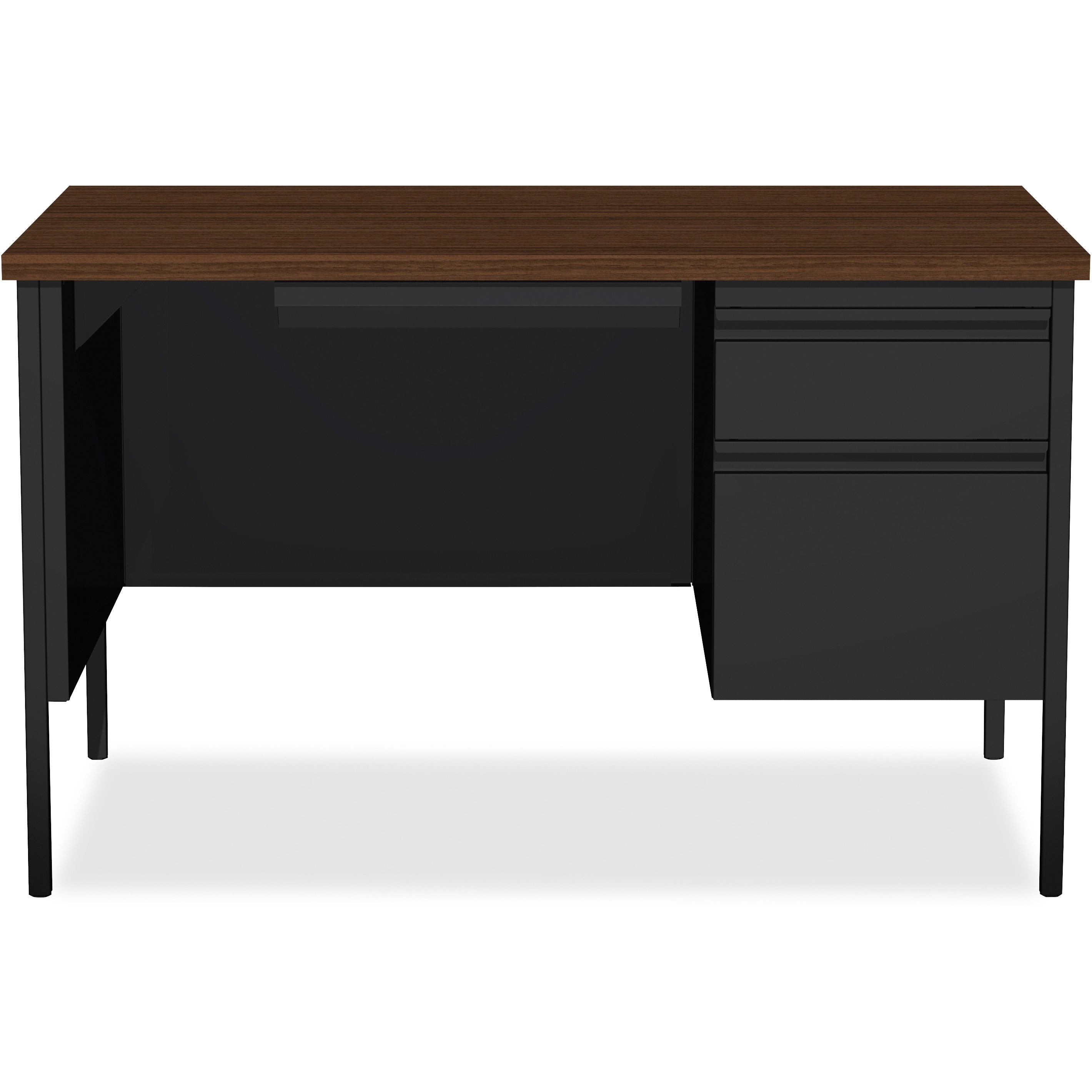 lorell-fortress-series-48-right-single-pedestal-desk-for-table-toplaminated-rectangle-walnut-top-30-table-top-length-x-48-table-top-width-x-113-table-top-thickness-2950-height-assembly-required-black-walnut-steel-1-each_llr66902 - 2