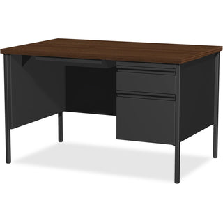 Lorell Fortress Series 48" Right Single-Pedestal Desk - For - Table TopLaminated Rectangle, Walnut Top - 30" Table Top Length x 48" Table Top Width x 1.13" Table Top Thickness - 29.50" Height - Assembly Required - Black Walnut - Steel - 1 Each