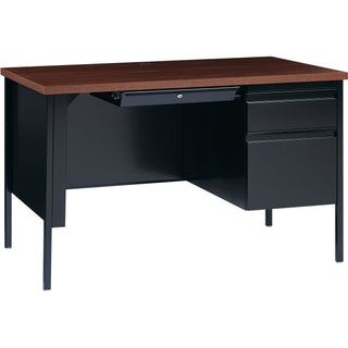 Lorell Fortress Series 48" Right Single-Pedestal Desk - For - Table TopLaminated Rectangle, Walnut Top - 30" Table Top Length x 48" Table Top Width x 1.13" Table Top Thickness - 29.50" Height - Assembly Required - Black Walnut - Steel - 1 Each