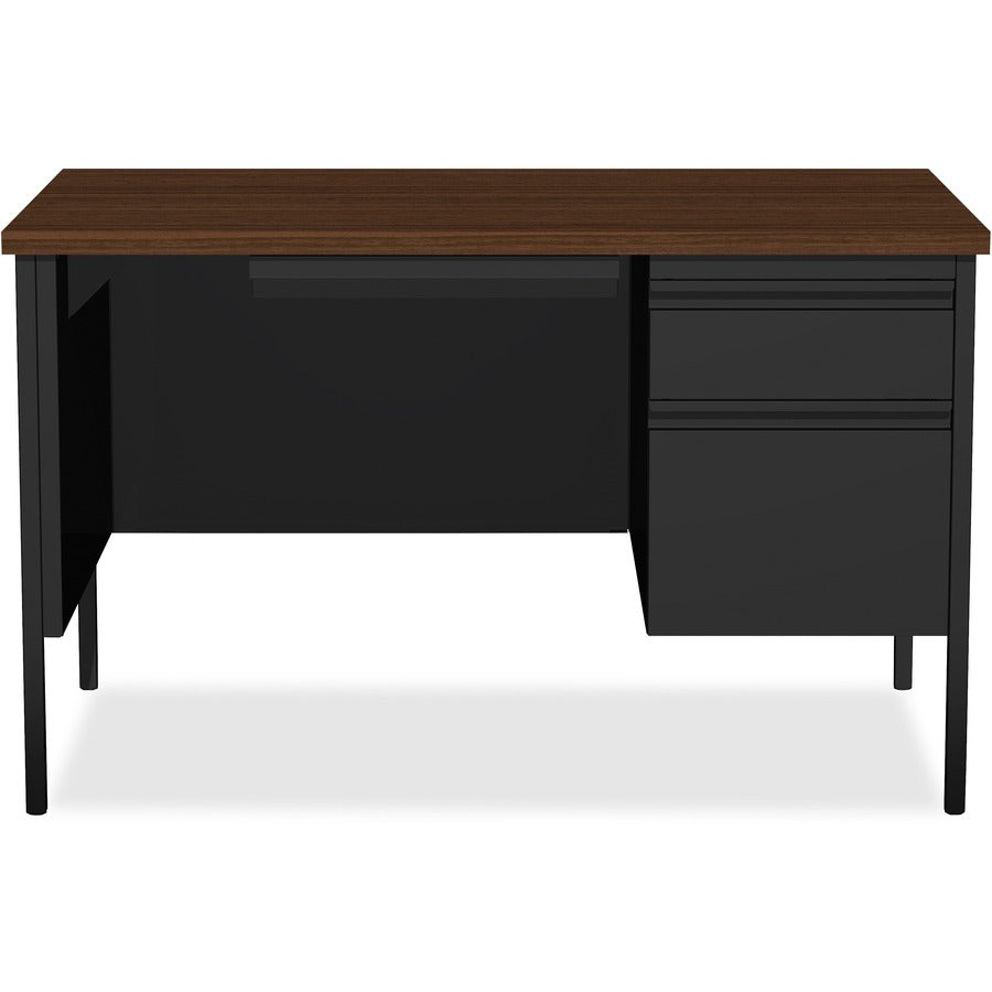 Lorell Fortress Series 48" Right Single-Pedestal Desk - For - Table TopLaminated Rectangle, Walnut Top - 30" Table Top Length x 48" Table Top Width x 1.13" Table Top Thickness - 29.50" Height - Assembly Required - Black Walnut - Steel - 1 Each