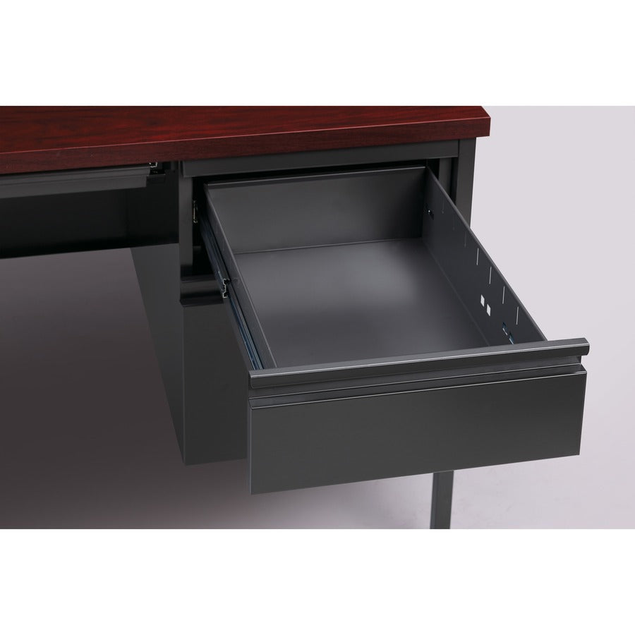 Lorell Fortress Series 48" Right Single-Pedestal Desk - For - Table TopLaminated Rectangle, Mahogany Top - 30" Table Top Length x 48" Table Top Width x 1.13" Table Top Thickness - 29.50" Height - Assembly Required - Mahogany - Steel - 1 Each