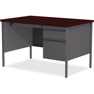Lorell Fortress Series 48" Right Single-Pedestal Desk - For - Table TopLaminated Rectangle, Mahogany Top - 30" Table Top Length x 48" Table Top Width x 1.13" Table Top Thickness - 29.50" Height - Assembly Required - Mahogany - Steel - 1 Each