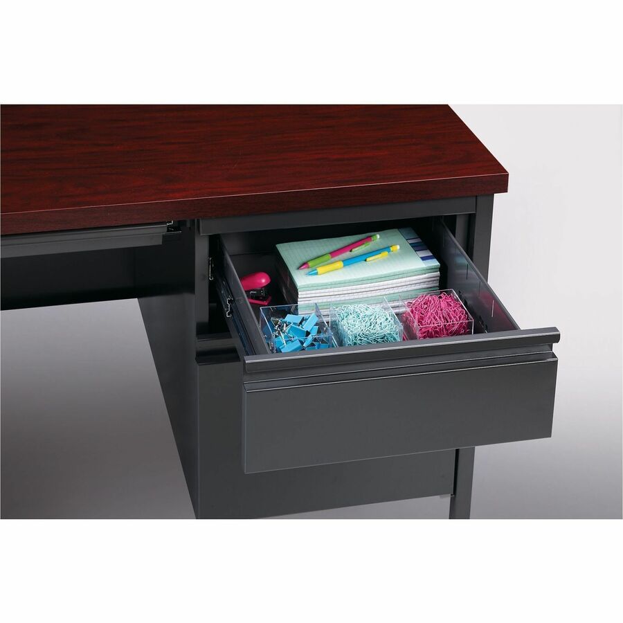 Lorell Fortress Series 48" Right Single-Pedestal Desk - For - Table TopLaminated Rectangle, Mahogany Top - 30" Table Top Length x 48" Table Top Width x 1.13" Table Top Thickness - 29.50" Height - Assembly Required - Mahogany - Steel - 1 Each
