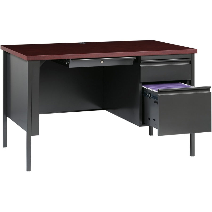 Lorell Fortress Series 48" Right Single-Pedestal Desk - For - Table TopLaminated Rectangle, Mahogany Top - 30" Table Top Length x 48" Table Top Width x 1.13" Table Top Thickness - 29.50" Height - Assembly Required - Mahogany - Steel - 1 Each