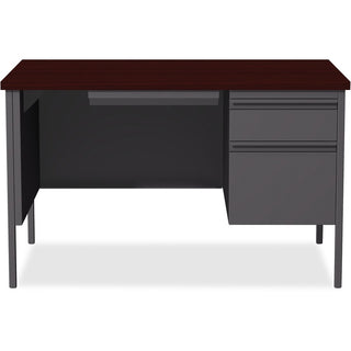 Lorell Fortress Series 48" Right Single-Pedestal Desk - For - Table TopLaminated Rectangle, Mahogany Top - 30" Table Top Length x 48" Table Top Width x 1.13" Table Top Thickness - 29.50" Height - Assembly Required - Mahogany - Steel - 1 Each