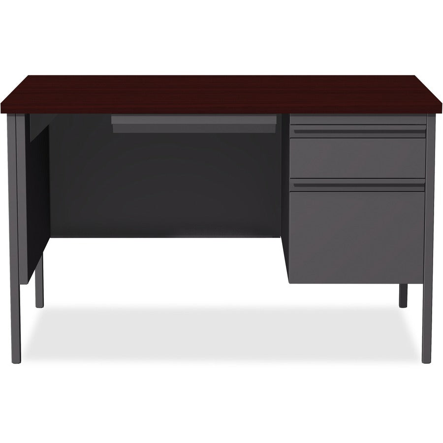 Lorell Fortress Series 48" Right Single-Pedestal Desk - For - Table TopLaminated Rectangle, Mahogany Top - 30" Table Top Length x 48" Table Top Width x 1.13" Table Top Thickness - 29.50" Height - Assembly Required - Mahogany - Steel - 1 Each