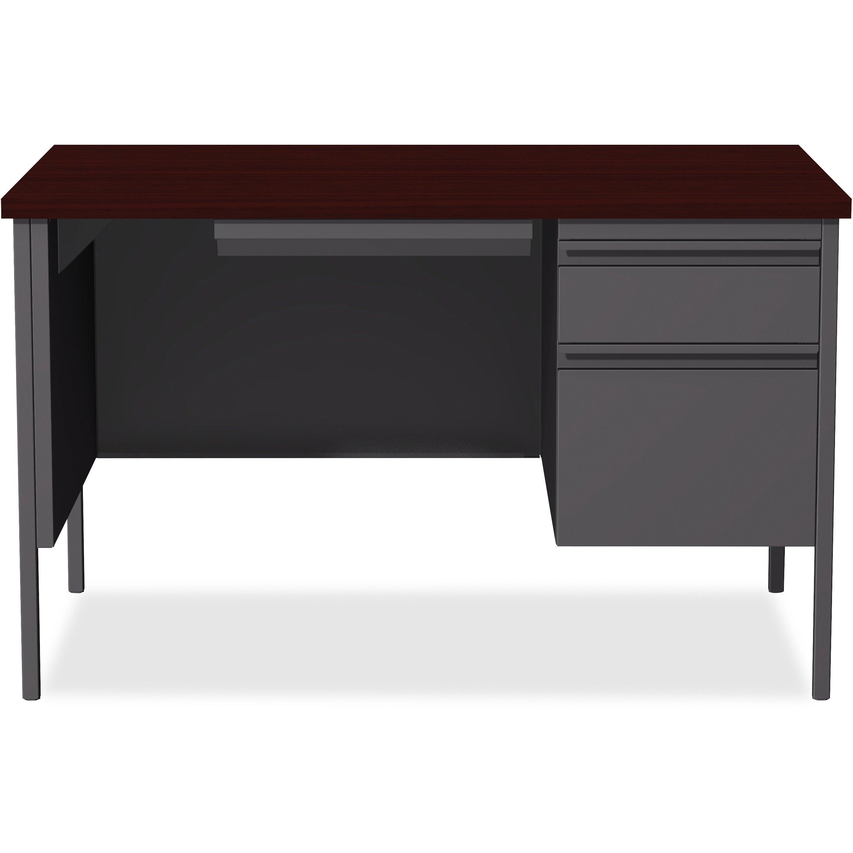 lorell-fortress-series-48-right-single-pedestal-desk-for-table-toplaminated-rectangle-mahogany-top-30-table-top-length-x-48-table-top-width-x-113-table-top-thickness-2950-height-assembly-required-mahogany-steel-1-each_llr66903 - 2
