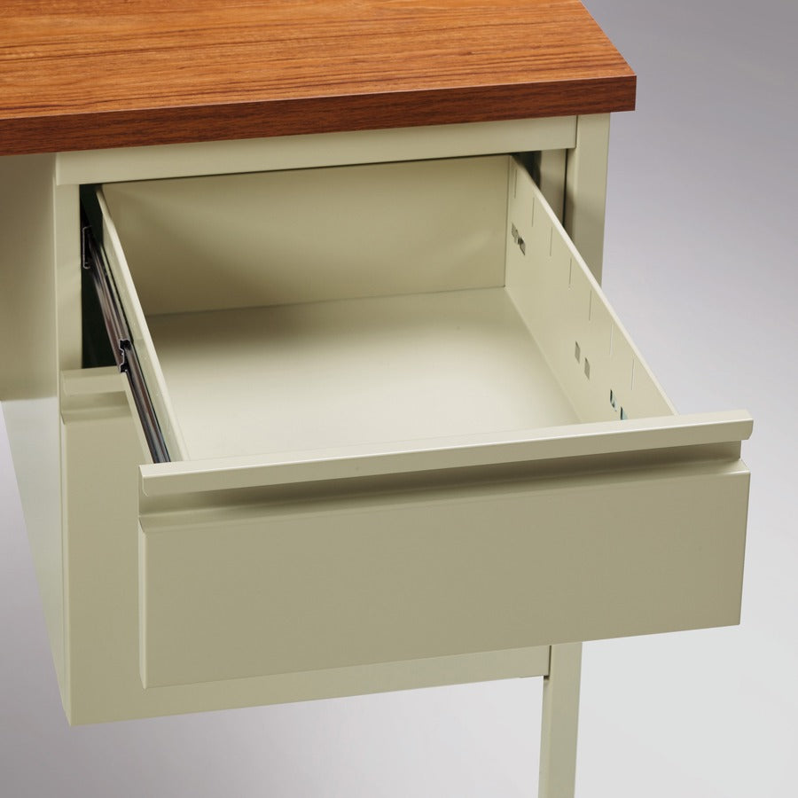 Lorell Fortress Series 66" Right-Pedestal Desk - For - Table TopOak Laminate Rectangle Top - 30" Table Top Length x 66" Table Top Width x 1.13" Table Top Thickness - 29.50" Height - Assembly Required - Oak, Putty - Steel - 1 Each