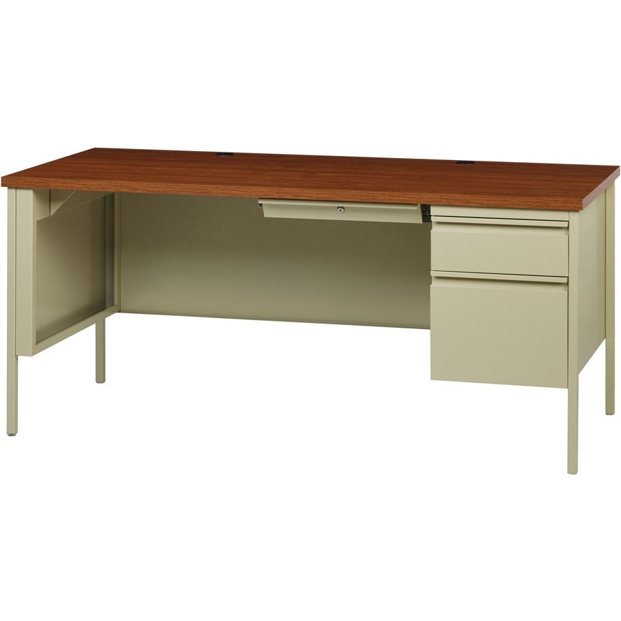 Lorell Fortress Series 66" Right-Pedestal Desk - For - Table TopOak Laminate Rectangle Top - 30" Table Top Length x 66" Table Top Width x 1.13" Table Top Thickness - 29.50" Height - Assembly Required - Oak, Putty - Steel - 1 Each