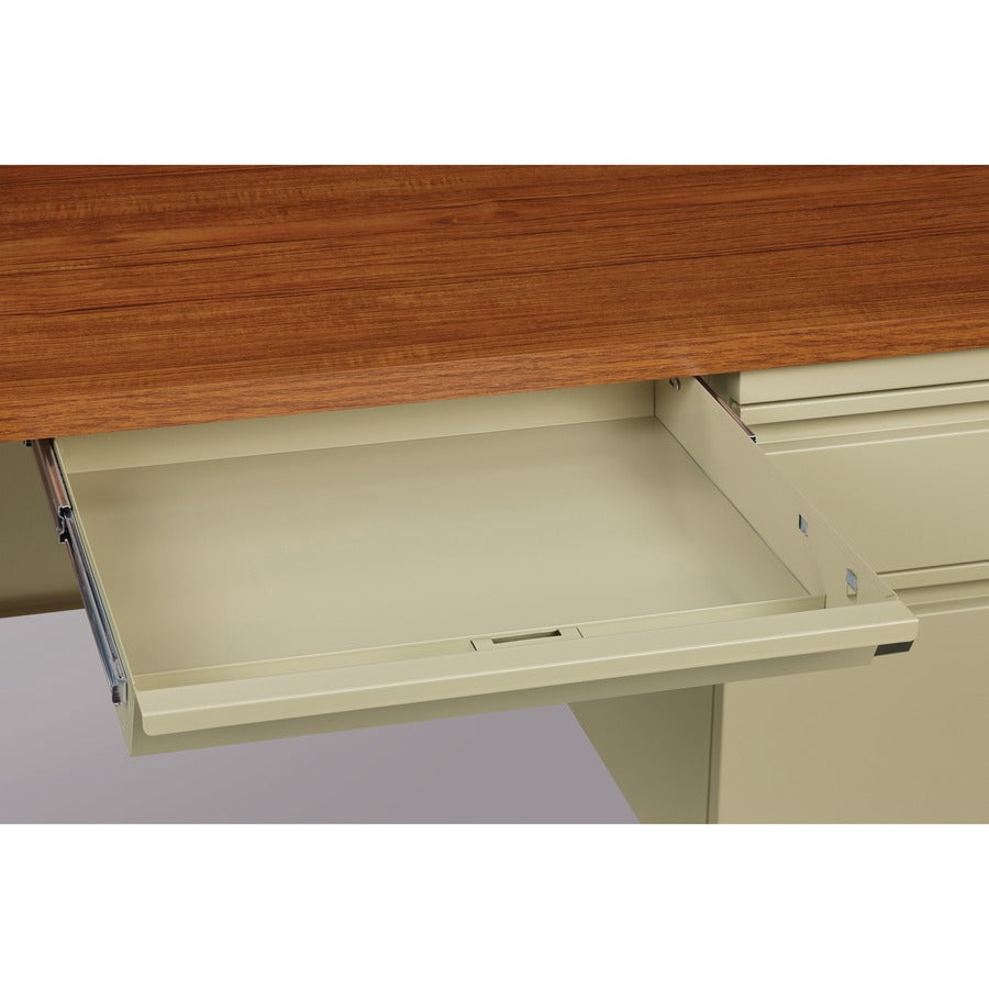 Lorell Fortress Series 66" Right-Pedestal Desk - For - Table TopOak Laminate Rectangle Top - 30" Table Top Length x 66" Table Top Width x 1.13" Table Top Thickness - 29.50" Height - Assembly Required - Oak, Putty - Steel - 1 Each