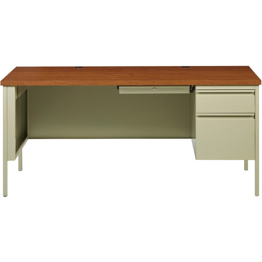Lorell Fortress Series 66" Right-Pedestal Desk - For - Table TopOak Laminate Rectangle Top - 30" Table Top Length x 66" Table Top Width x 1.13" Table Top Thickness - 29.50" Height - Assembly Required - Oak, Putty - Steel - 1 Each