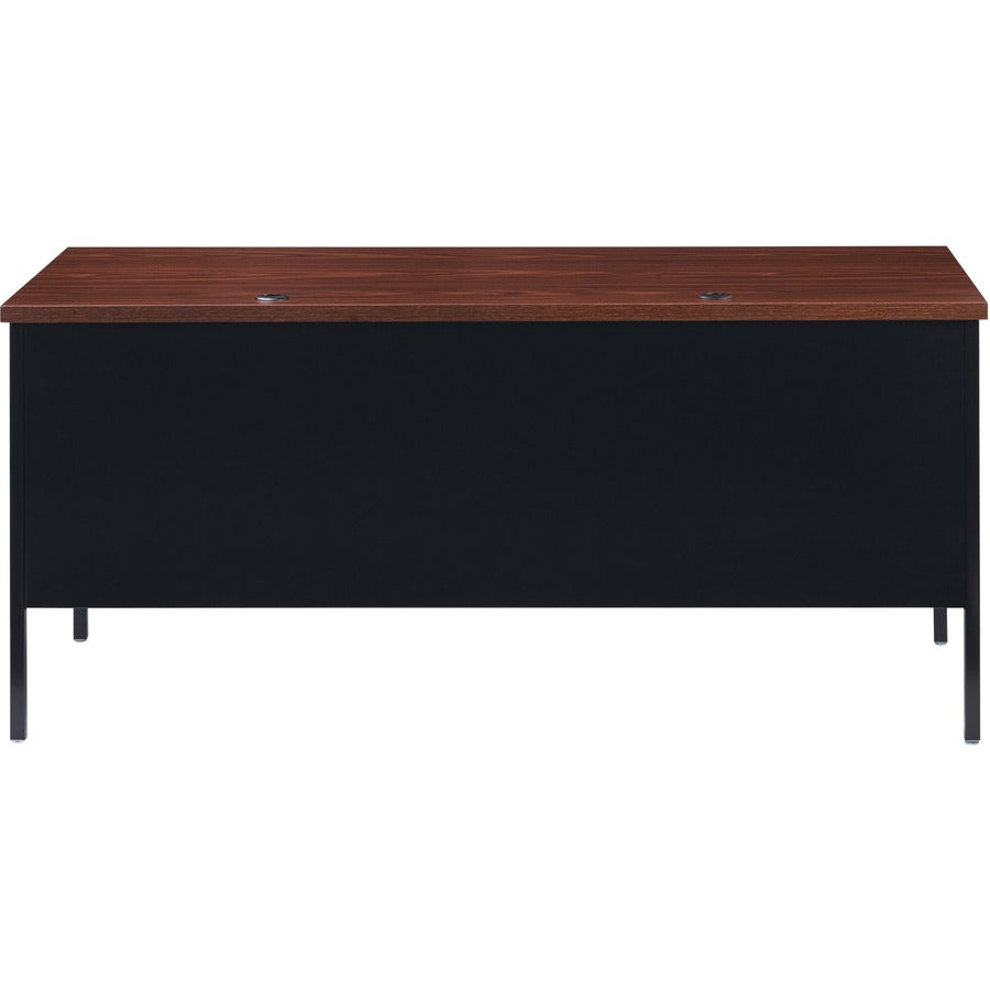 Lorell Fortress Series 66" Right-Pedestal Desk - For - Table TopLaminated Rectangle, Walnut Top - 30" Table Top Length x 66" Table Top Width x 1.13" Table Top Thickness - 29.50" Height - Assembly Required - Black Walnut - Steel - 1 Each