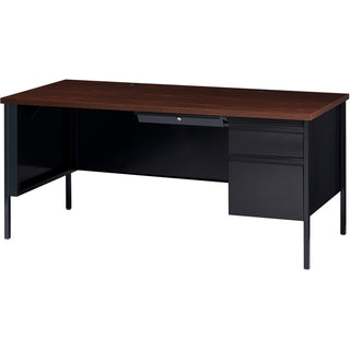 Lorell Fortress Series 66" Right-Pedestal Desk - For - Table TopLaminated Rectangle, Walnut Top - 30" Table Top Length x 66" Table Top Width x 1.13" Table Top Thickness - 29.50" Height - Assembly Required - Black Walnut - Steel - 1 Each