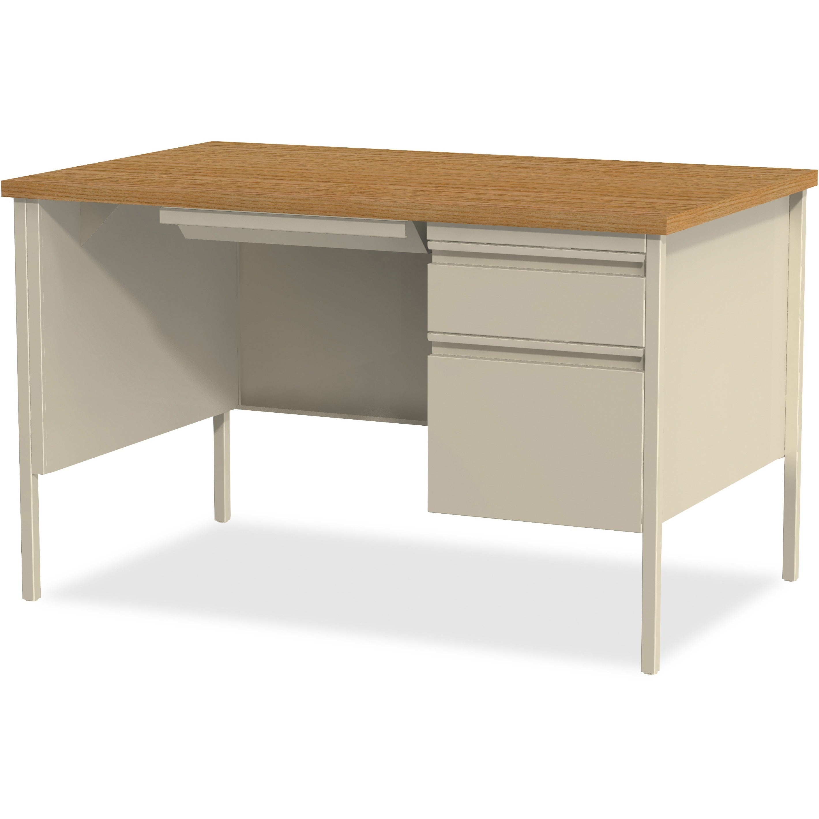 lorell-fortress-series-48-right-single-pedestal-desk-for-table-topoak-laminate-rectangle-top-30-table-top-length-x-48-table-top-width-x-113-table-top-thickness-2950-height-assembly-required-oak-putty-steel-1-each_llr66908 - 3