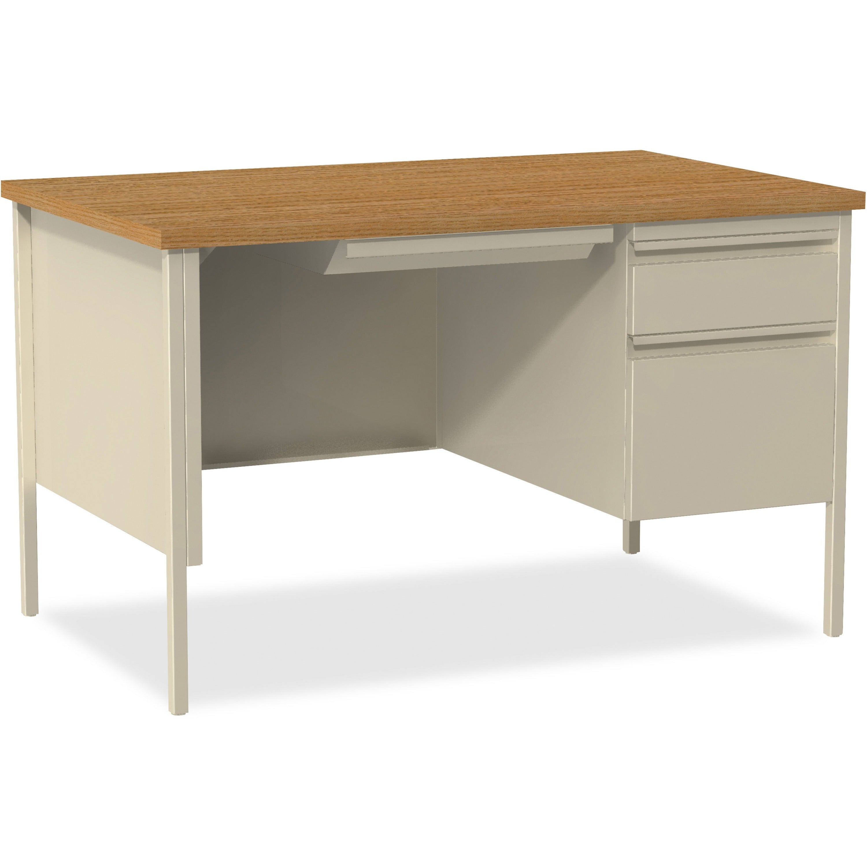 lorell-fortress-series-48-right-single-pedestal-desk-for-table-topoak-laminate-rectangle-top-30-table-top-length-x-48-table-top-width-x-113-table-top-thickness-2950-height-assembly-required-oak-putty-steel-1-each_llr66908 - 1