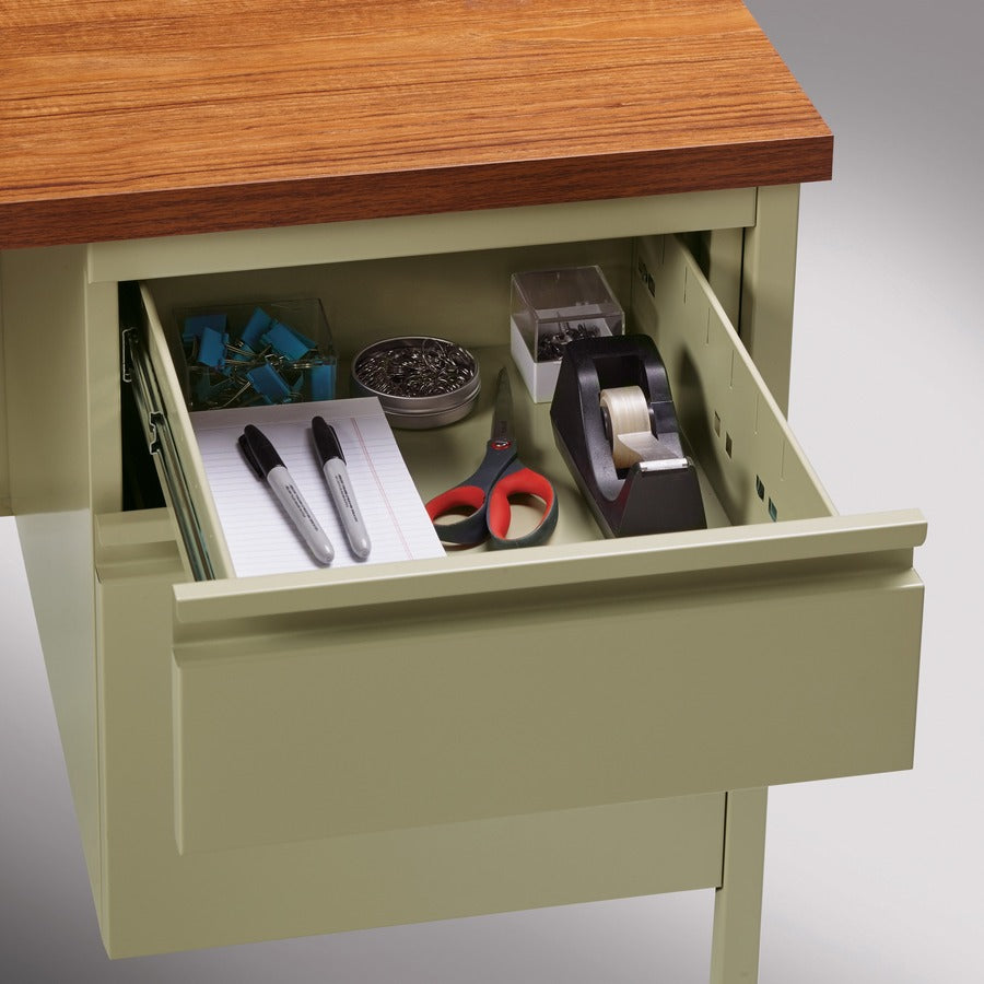 Lorell Fortress Series 48" Right Single-Pedestal Desk - For - Table TopOak Laminate Rectangle Top - 30" Table Top Length x 48" Table Top Width x 1.13" Table Top Thickness - 29.50" Height - Assembly Required - Oak, Putty - Steel - 1 Each