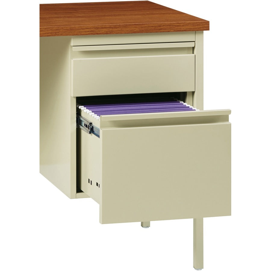 Lorell Fortress Series 48" Right Single-Pedestal Desk - For - Table TopOak Laminate Rectangle Top - 30" Table Top Length x 48" Table Top Width x 1.13" Table Top Thickness - 29.50" Height - Assembly Required - Oak, Putty - Steel - 1 Each