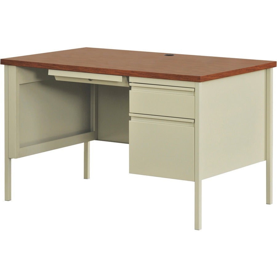 Lorell Fortress Series 48" Right Single-Pedestal Desk - For - Table TopOak Laminate Rectangle Top - 30" Table Top Length x 48" Table Top Width x 1.13" Table Top Thickness - 29.50" Height - Assembly Required - Oak, Putty - Steel - 1 Each