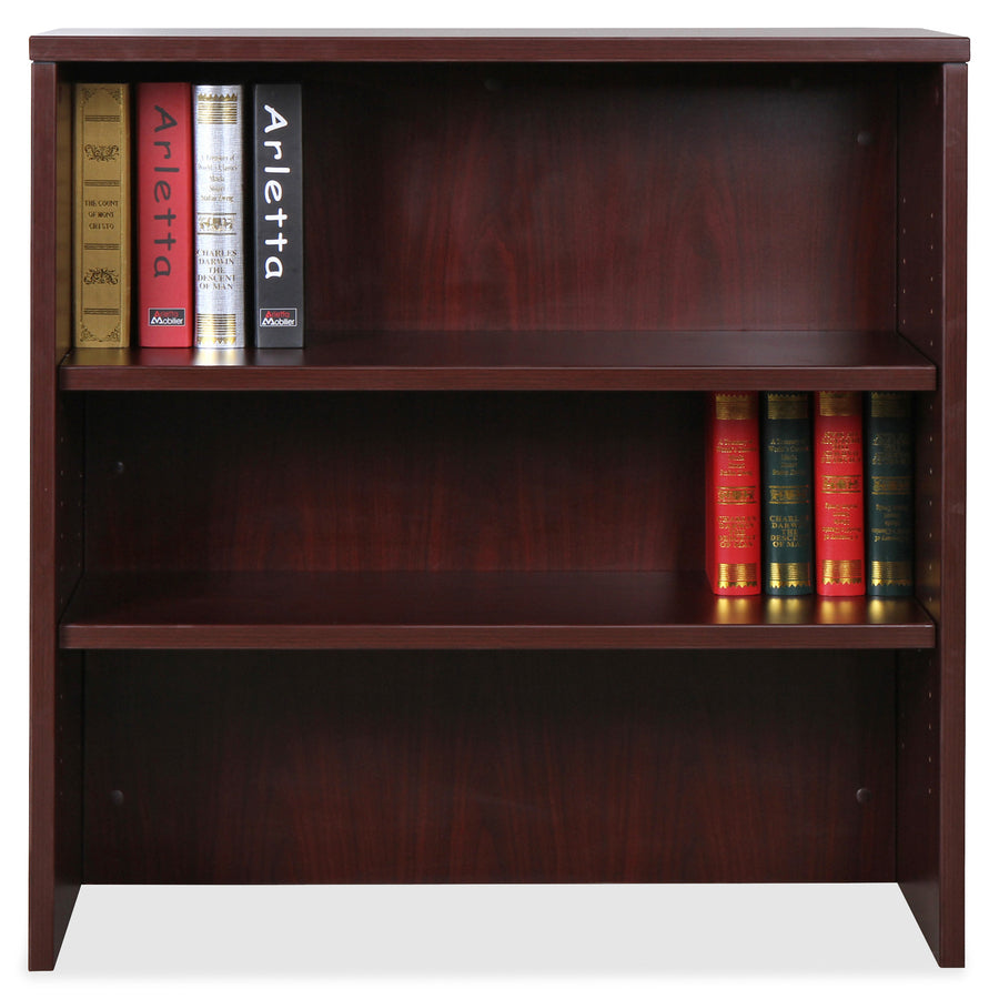 lorell-essentials-series-stack-on-bookshelf-36-x-15-x-36-2-x-shelfves-stackable-mahogany-laminate-mfc-polyvinyl-chloride-pvc-assembly-required_llr69614 - 4