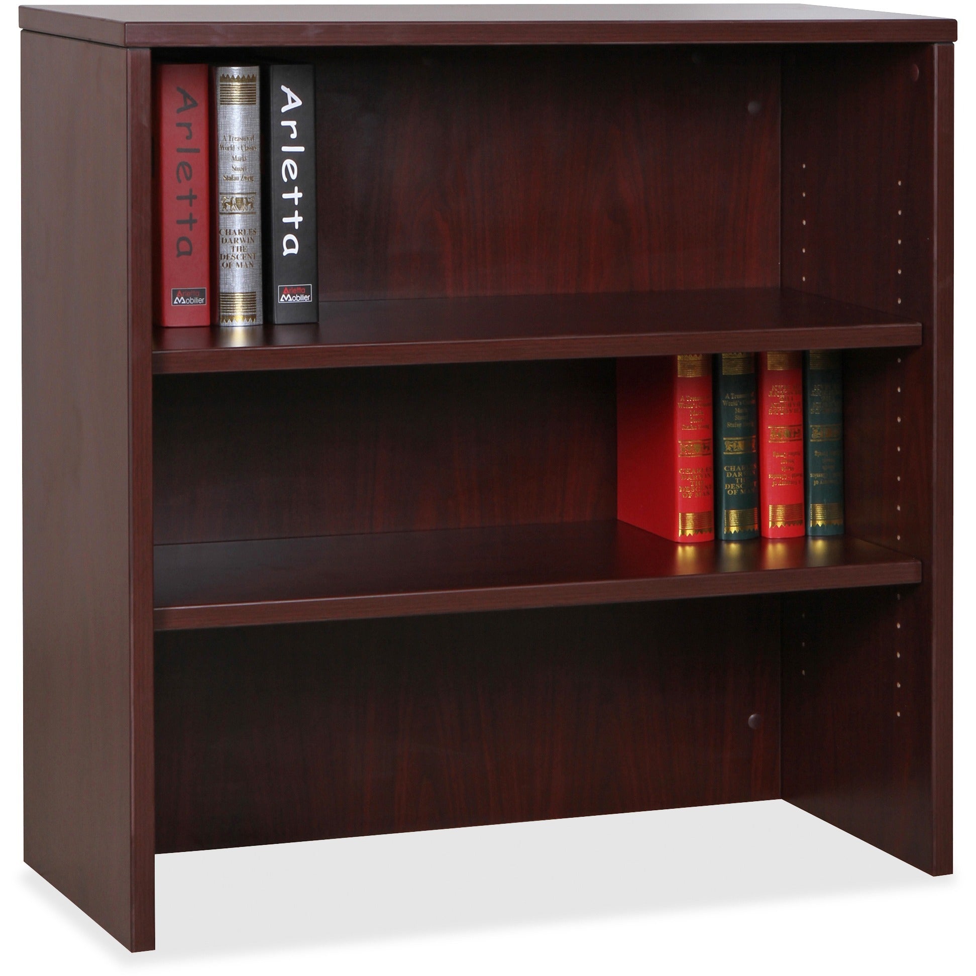 lorell-essentials-series-stack-on-bookshelf-36-x-15-x-36-2-x-shelfves-stackable-mahogany-laminate-mfc-polyvinyl-chloride-pvc-assembly-required_llr69614 - 3