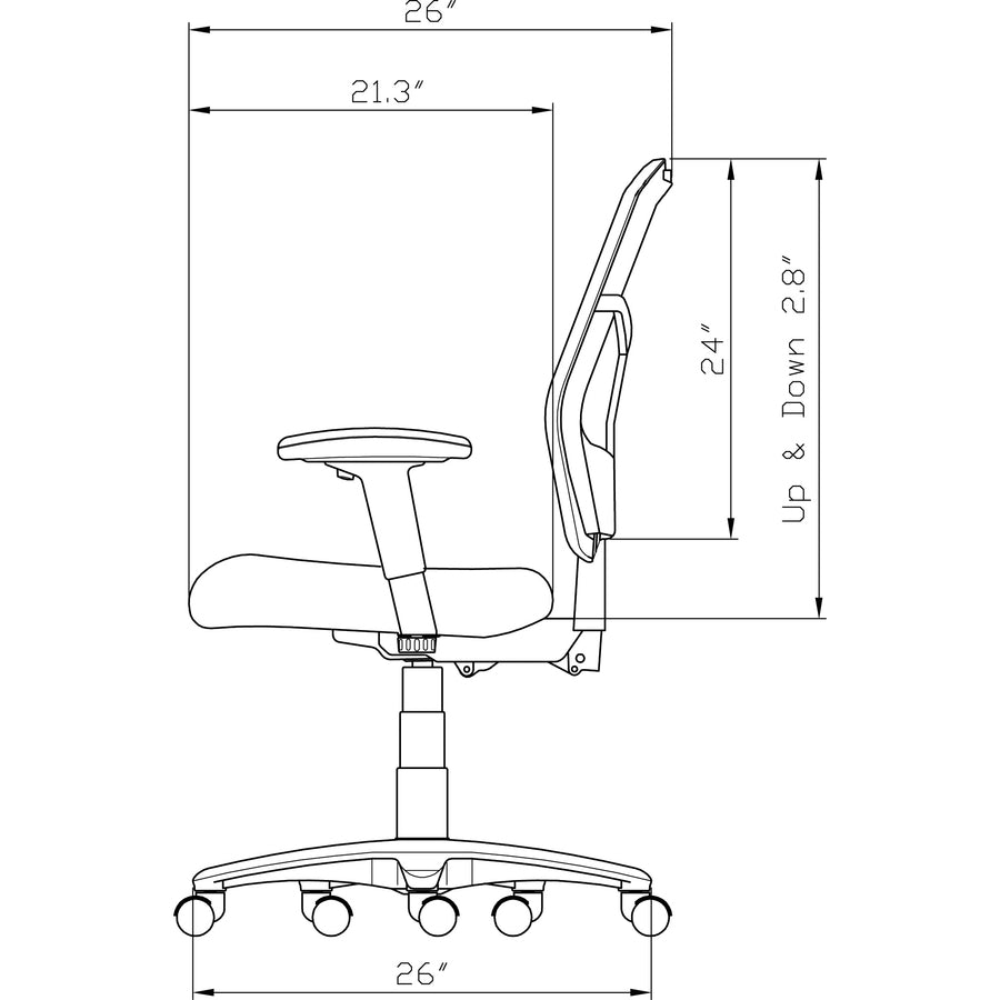 Lorell Mesh High-Back Office Chair - Black Fabric Seat - Black Nylon Back - 5-star Base - Black - 1 Each - 