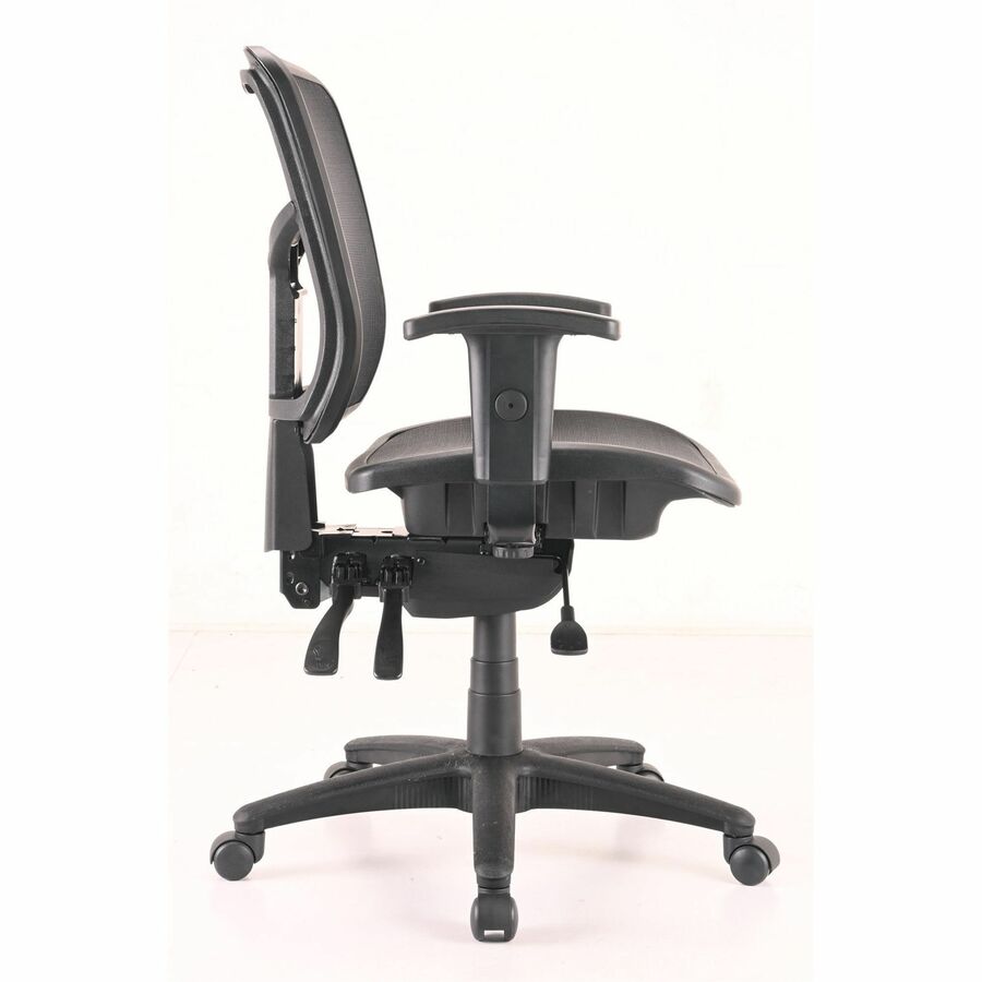 Lorell Mid-Back Mesh Swivel Office Chair - Black Frame - 5-star Base - Black, Silver - 1 Each