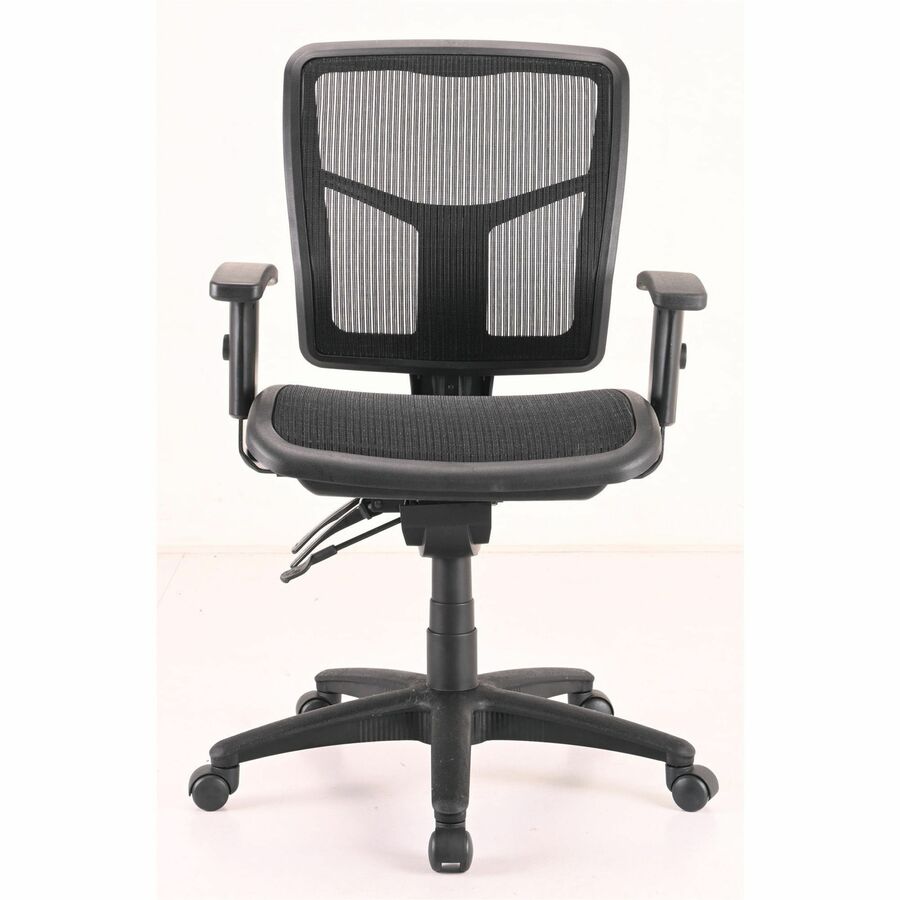Lorell Mid-Back Mesh Swivel Office Chair - Black Frame - 5-star Base - Black, Silver - 1 Each