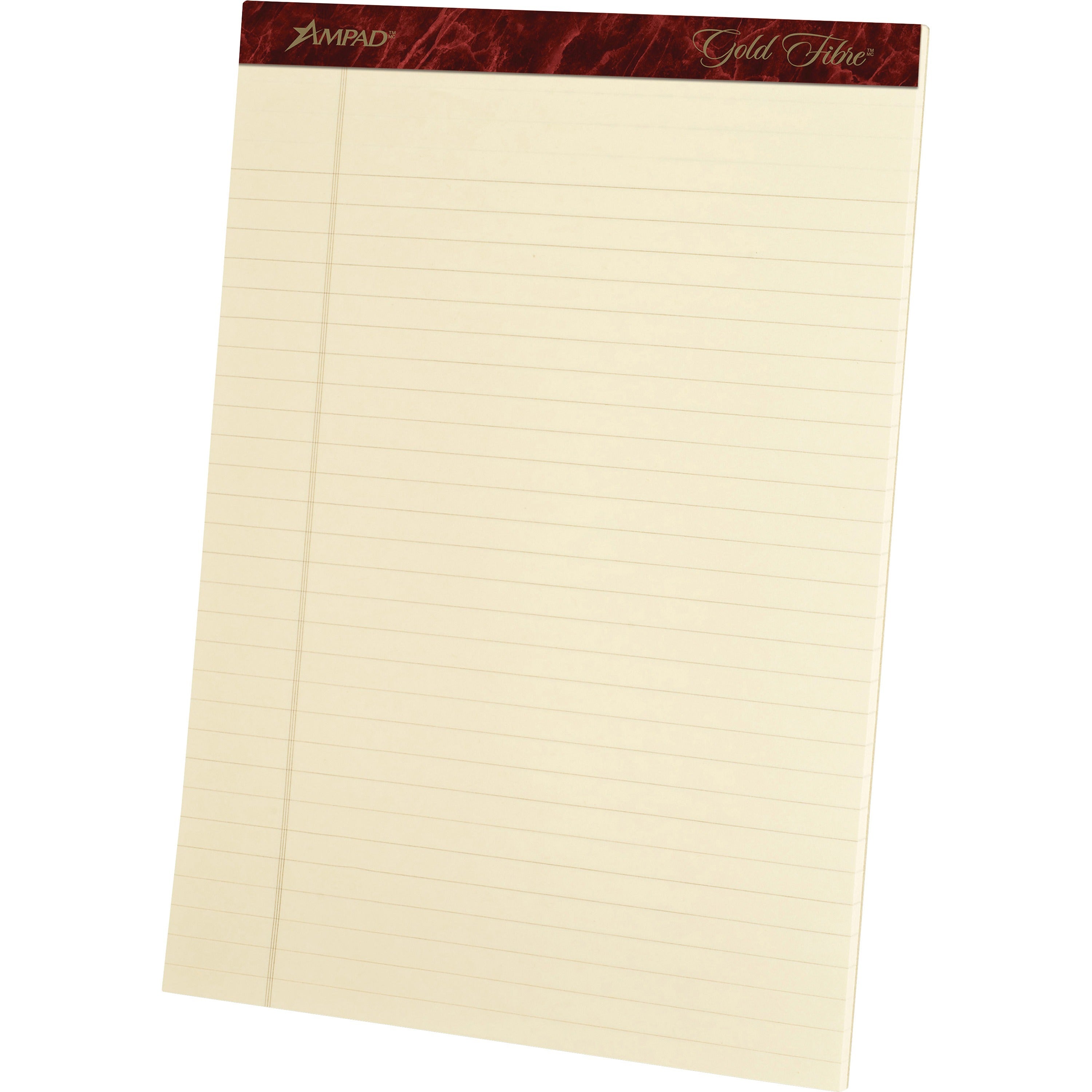Ampad Gold Fibre Legal Rule Retro Writing Pads - 50 Sheets - Wire Bound - 0.34" Ruled - 20 lb Basis Weight - 8 1/2" x 11 3/4" - Ivory Paper - Micro Perforated, Easy Tear, Chipboard Backing, Heavyweight - 4 / Pack - 
