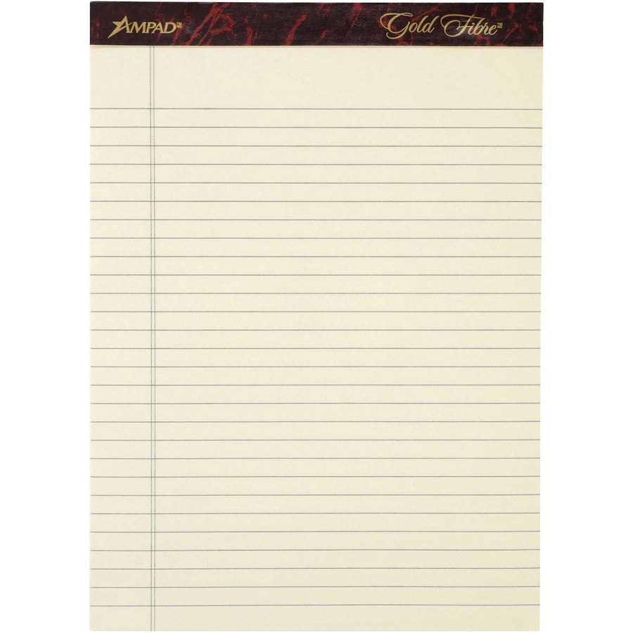 Ampad Gold Fibre Legal Rule Retro Writing Pads - 50 Sheets - Wire Bound - 0.34" Ruled - 20 lb Basis Weight - 8 1/2" x 11 3/4" - Ivory Paper - Micro Perforated, Easy Tear, Chipboard Backing, Heavyweight - 4 / Pack