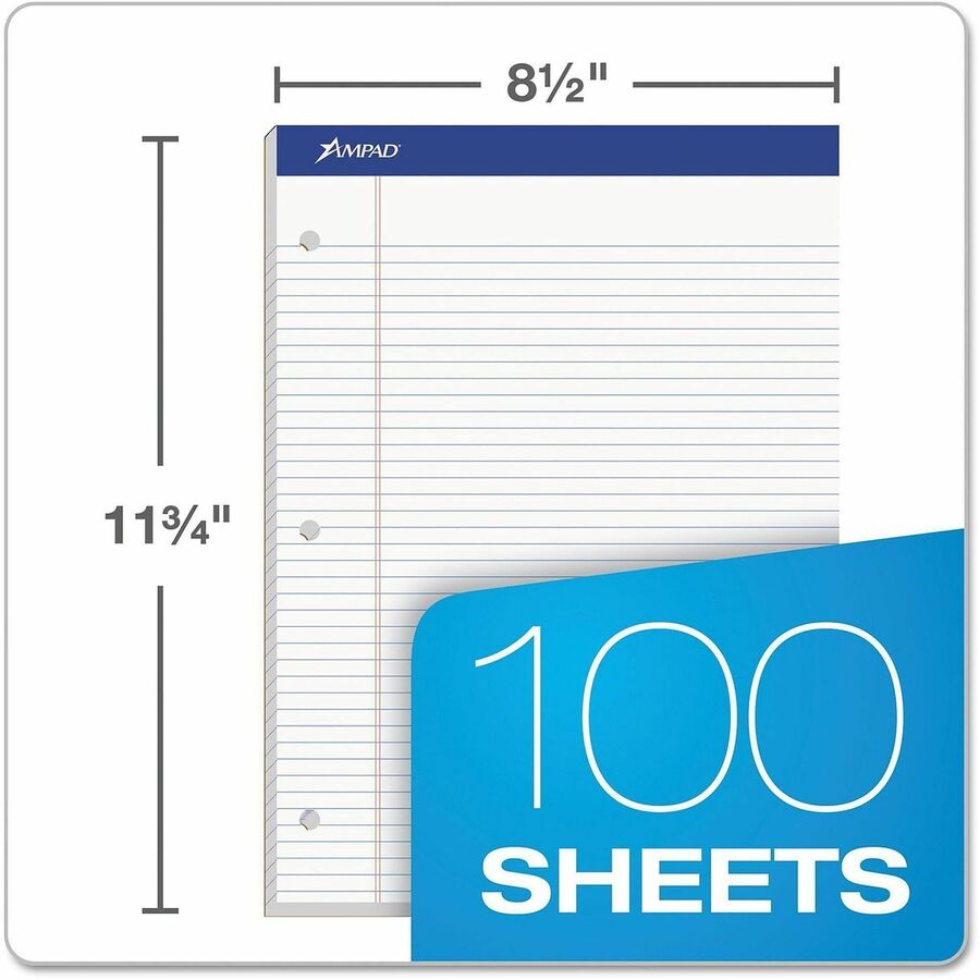 Double Sheet Pads, Narrow Rule, 100 White 8.5 x 11.75 Sheets