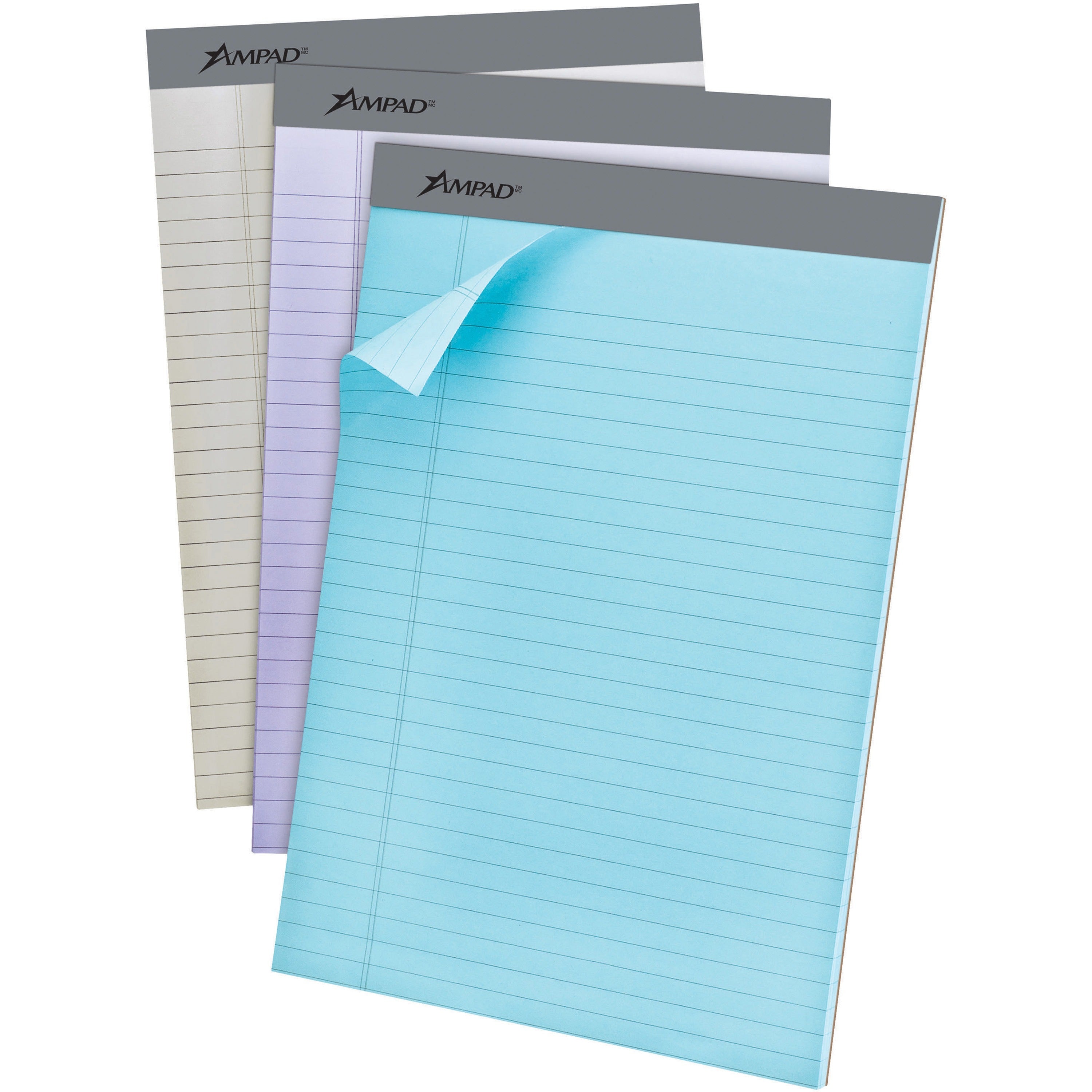 Ampad Pastel Perforated Pad - 50 Sheets - 0.34" Ruled - 15 lb Basis Weight - Letter - 8 1/2" x 11" - Micro Perforated - 6 / Pack - 