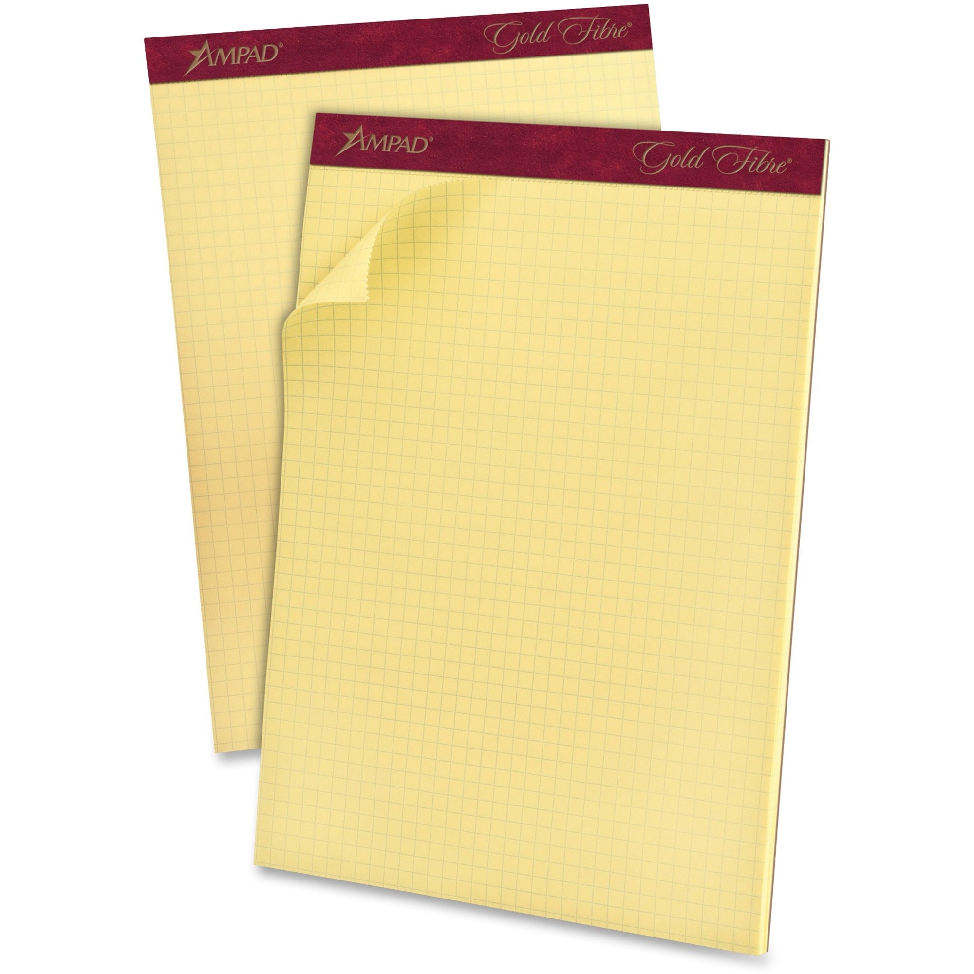 Gold Fibre Canary Quadrille Pads, Stapled with Perforated Sheets, Quadrille Rule (4 sq/in), 50 Canary 8.5 x 11.75 Sheets