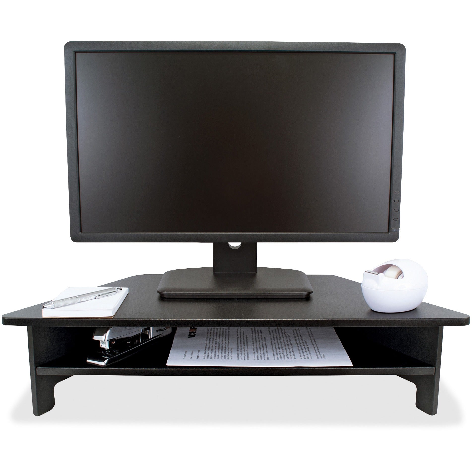 Victor High Rise Monitor Stand - Monitor Stand - Desk Riser - 7.5" Height x 27" Width x 11.5" Depth - Wood - Black - 