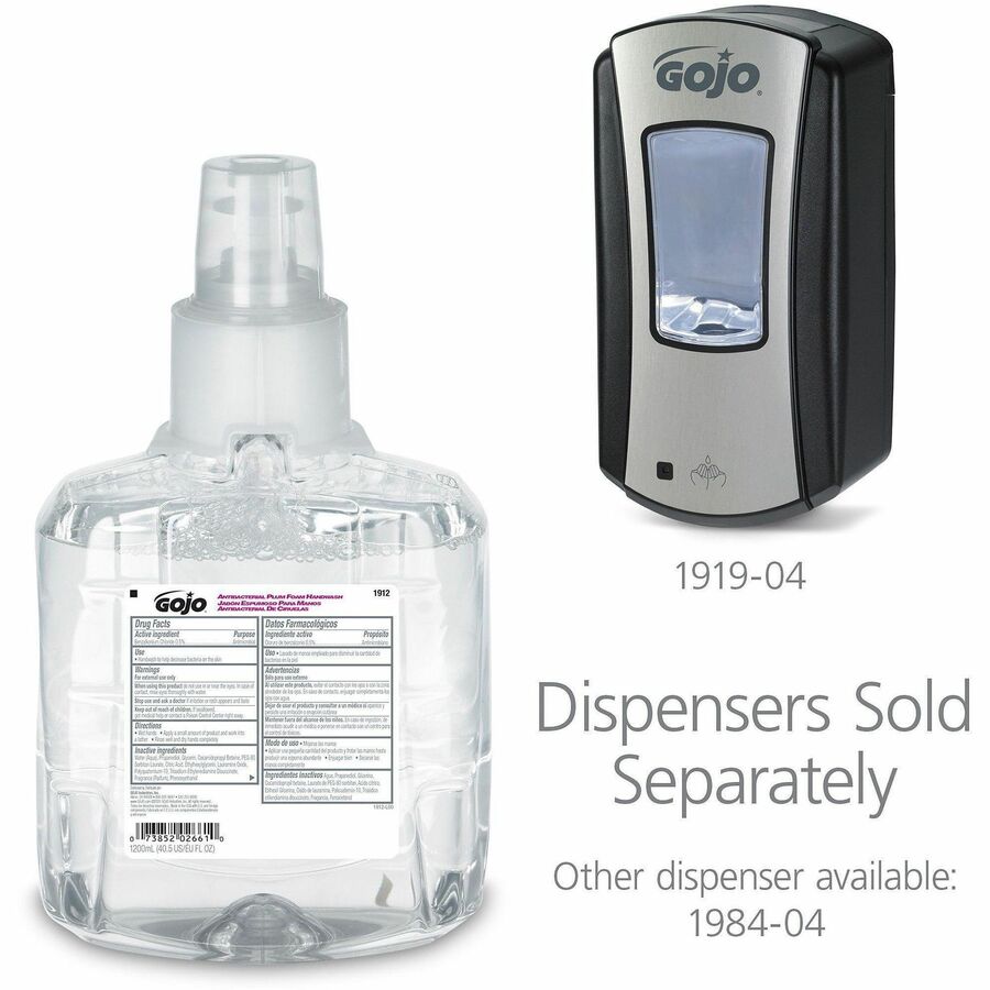 Gojo LTX-12 Dispenser Plum Antibacterial Hand Soap - Plum ScentFor - 40.6 fl oz (1200 mL) - Pump Bottle Dispenser - Kill Germs - Hand, Skin - Moisturizing - Antibacterial - Bio-based, Durable - 2 / Carton
