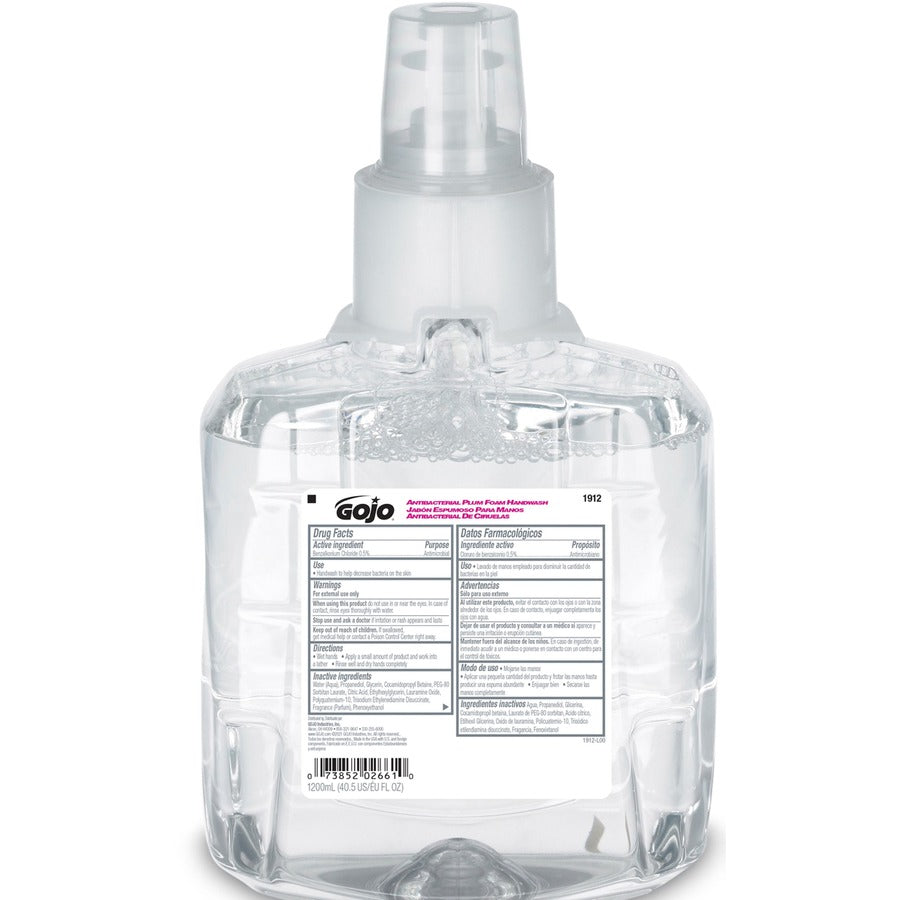Gojo LTX-12 Dispenser Plum Antibacterial Hand Soap - Plum ScentFor - 40.6 fl oz (1200 mL) - Pump Bottle Dispenser - Kill Germs - Hand, Skin - Moisturizing - Antibacterial - Bio-based, Durable - 2 / Carton