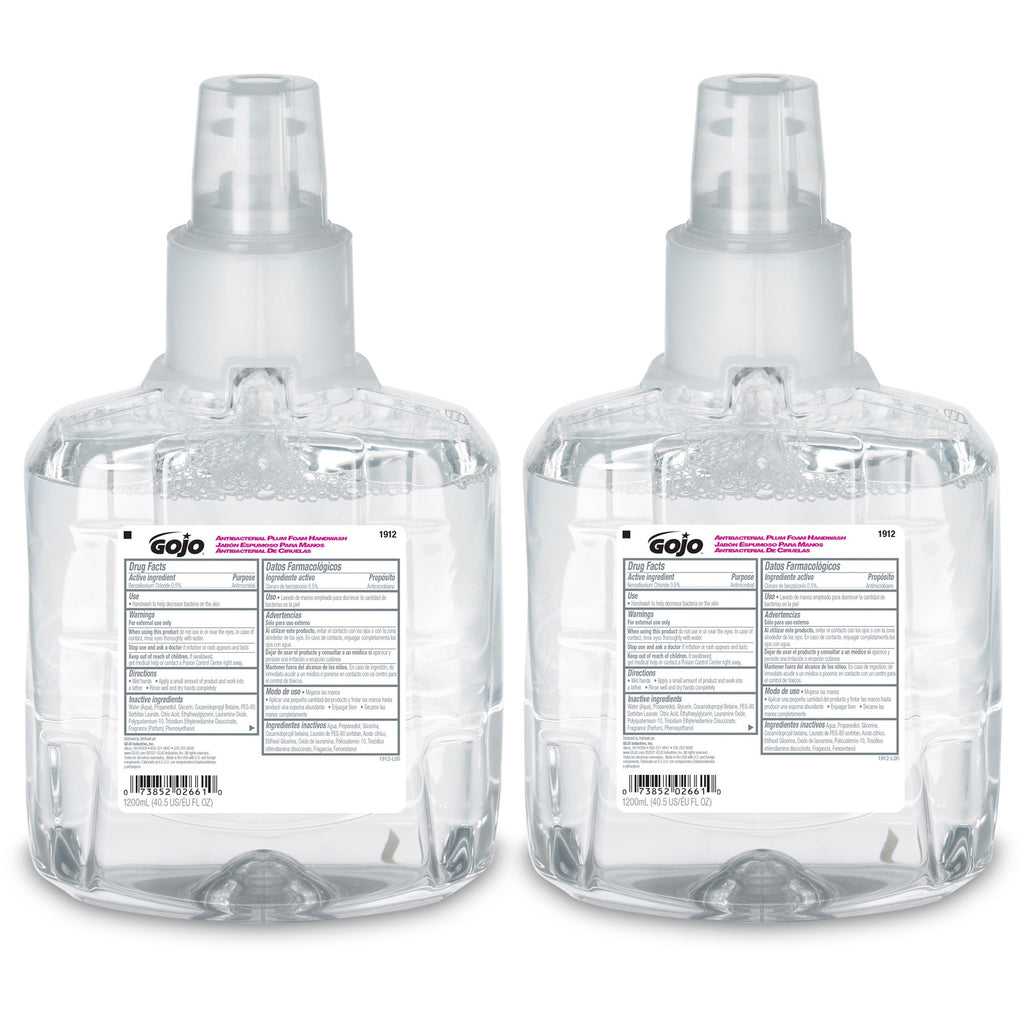 Gojo LTX-12 Dispenser Plum Antibacterial Hand Soap - Plum ScentFor - 40.6 fl oz (1200 mL) - Pump Bottle Dispenser - Kill Germs - Hand, Skin - Moisturizing - Antibacterial - Bio-based, Durable - 2 / Carton