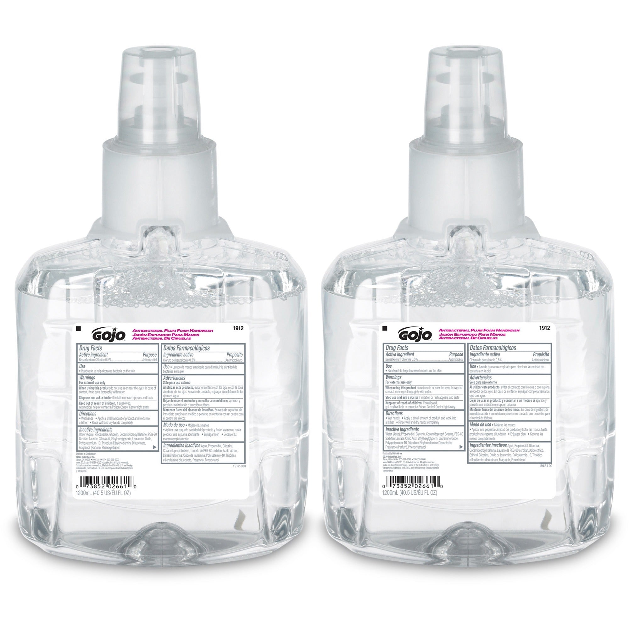 Gojo LTX-12 Dispenser Plum Antibacterial Hand Soap - Plum ScentFor - 40.6 fl oz (1200 mL) - Pump Bottle Dispenser - Kill Germs - Hand, Skin - Moisturizing - Antibacterial - Bio-based, Durable - 2 / Carton
