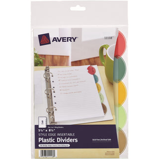 Insertable Style Edge Tab Plastic Dividers, 7-Hole Punched, 5-Tab, 8.5 x 5.5, Translucent, 1 Set